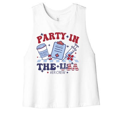 Party In The Usa Er Crew Nurse Women's Racerback Cropped Tank