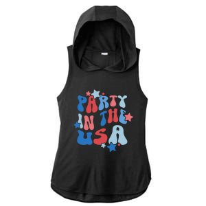 Party In The USA American Flag 4th Of July  Ladies PosiCharge Tri-Blend Wicking Draft Hoodie Tank