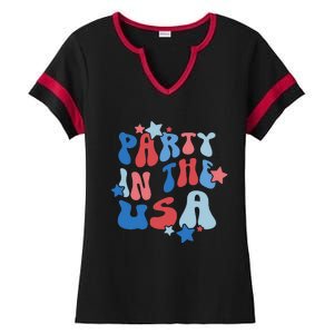 Party In The USA American Flag 4th Of July  Ladies Halftime Notch Neck Tee