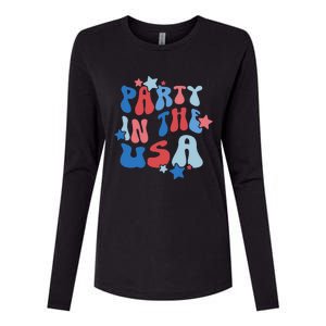 Party In The USA American Flag 4th Of July  Womens Cotton Relaxed Long Sleeve T-Shirt