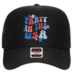 Party In The USA American Flag 4th Of July  High Crown Mesh Back Trucker Hat