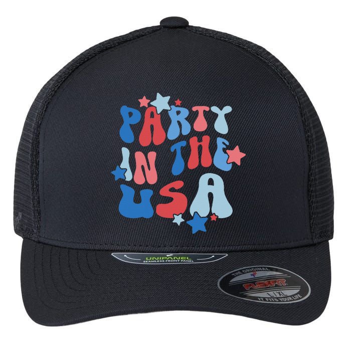 Party In The USA American Flag 4th Of July  Flexfit Unipanel Trucker Cap