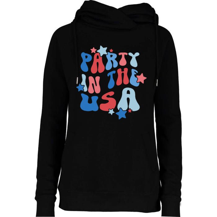 Party In The USA American Flag 4th Of July  Womens Funnel Neck Pullover Hood