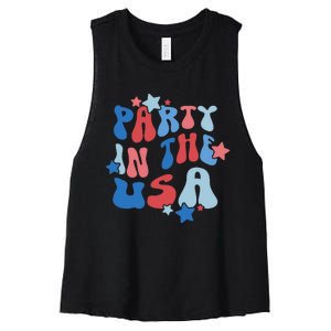 Party In The USA American Flag 4th Of July  Women's Racerback Cropped Tank