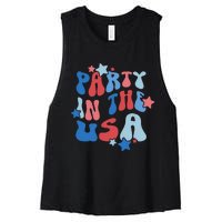 Party In The USA American Flag 4th Of July  Women's Racerback Cropped Tank