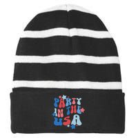 Party In The USA American Flag 4th Of July  Striped Beanie with Solid Band