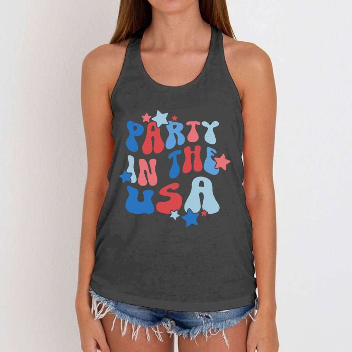 Party In The USA American Flag 4th Of July  Women's Knotted Racerback Tank