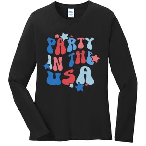 Party In The USA American Flag 4th Of July  Ladies Long Sleeve Shirt