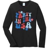 Party In The USA American Flag 4th Of July  Ladies Long Sleeve Shirt