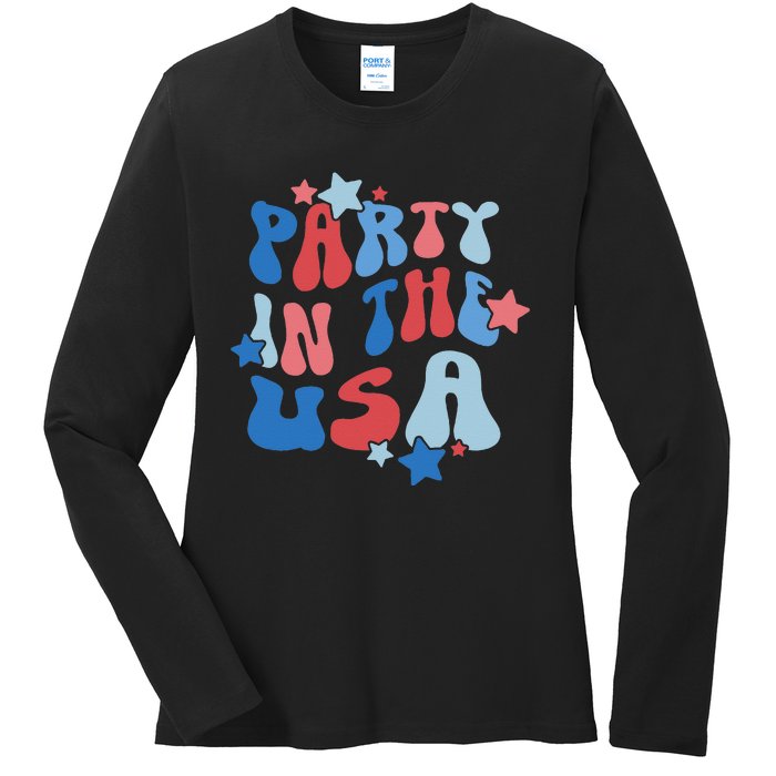 Party In The USA American Flag 4th Of July  Ladies Long Sleeve Shirt