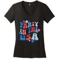 Party In The USA American Flag 4th Of July  Women's V-Neck T-Shirt