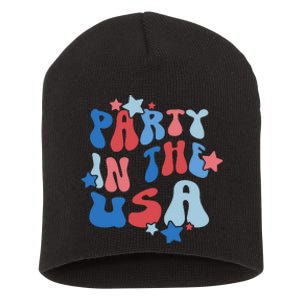 Party In The USA American Flag 4th Of July  Short Acrylic Beanie