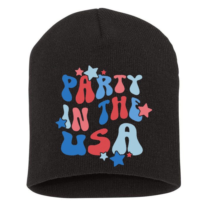 Party In The USA American Flag 4th Of July  Short Acrylic Beanie