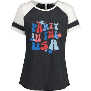 Party In The USA American Flag 4th Of July  Enza Ladies Jersey Colorblock Tee