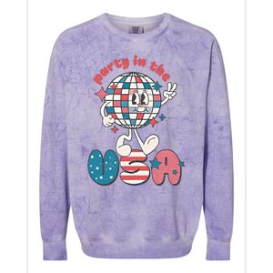 Party In The USA Retro 4th Of July Groovy Patriotic Fourth Of July Colorblast Crewneck Sweatshirt