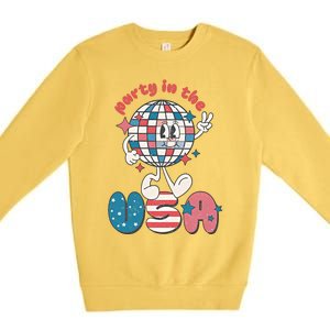 Party In The USA Retro 4th Of July Groovy Patriotic Fourth Of July Premium Crewneck Sweatshirt