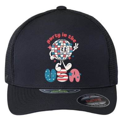 Party In The USA Retro 4th Of July Groovy Patriotic Fourth Of July Flexfit Unipanel Trucker Cap