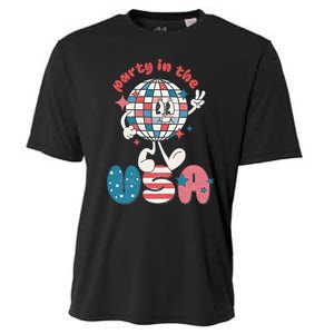 Party In The USA Retro 4th Of July Groovy Patriotic Fourth Of July Cooling Performance Crew T-Shirt