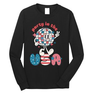 Party In The USA Retro 4th Of July Groovy Patriotic Fourth Of July Long Sleeve Shirt