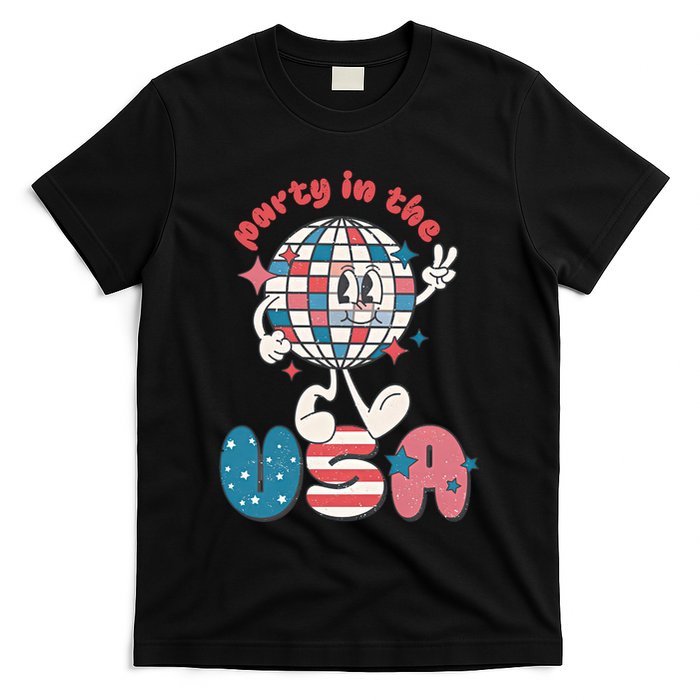 Party In The USA Retro 4th Of July Groovy Patriotic Fourth Of July T-Shirt