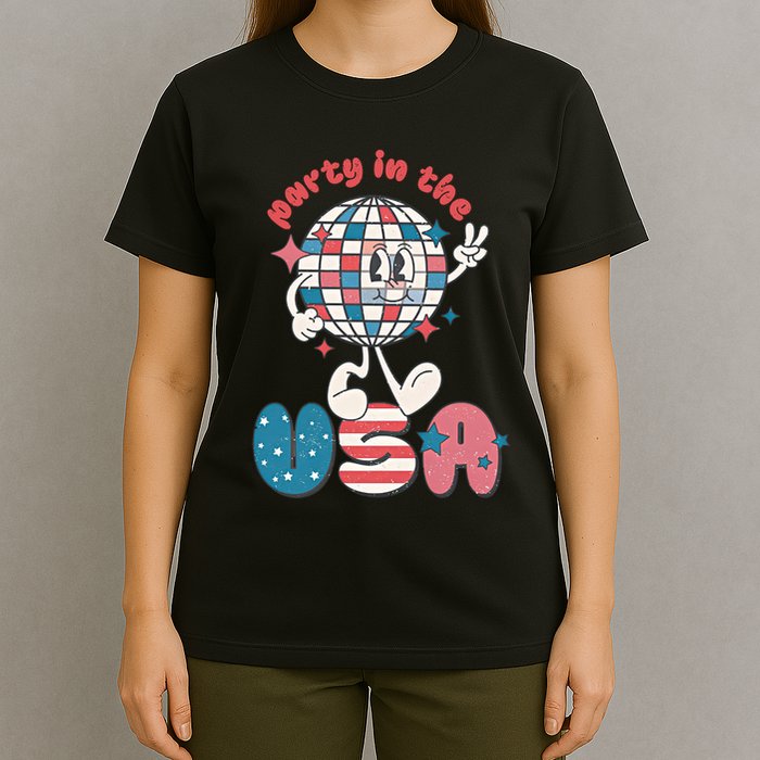 Party In The USA Retro 4th Of July Groovy Patriotic Fourth Of July T-Shirt