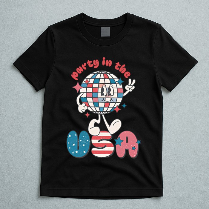 Party In The USA Retro 4th Of July Groovy Patriotic Fourth Of July T-Shirt