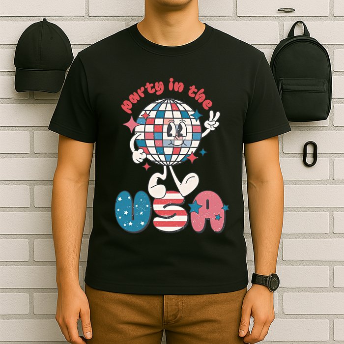 Party In The USA Retro 4th Of July Groovy Patriotic Fourth Of July T-Shirt