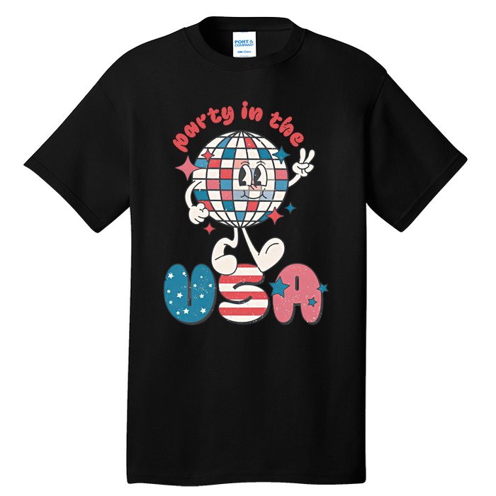 Party In The USA Retro 4th Of July Groovy Patriotic Fourth Of July Tall T-Shirt