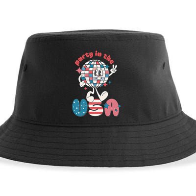 Party In The USA Retro 4th Of July Groovy Patriotic Fourth Of July Sustainable Bucket Hat