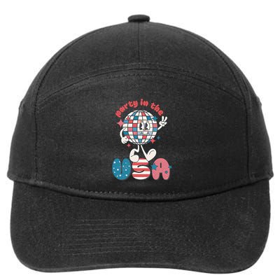 Party In The USA Retro 4th Of July Groovy Patriotic Fourth Of July 7-Panel Snapback Hat