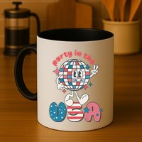 Party In The USA Retro 4th Of July Groovy Patriotic Fourth Of July Mug