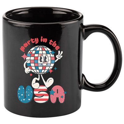 Party In The USA Retro 4th Of July Groovy Patriotic Fourth Of July 11oz C Handle Ceramic Mug
