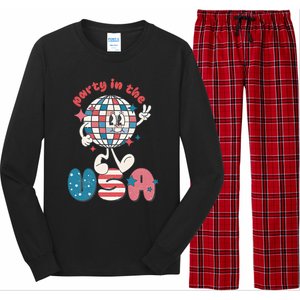 Party In The USA Retro 4th Of July Groovy Patriotic Fourth Of July Long Sleeve Pajama Set