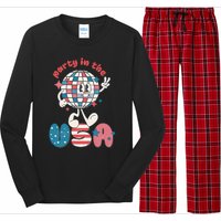 Party In The USA Retro 4th Of July Groovy Patriotic Fourth Of July Long Sleeve Pajama Set