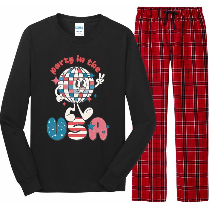 Party In The USA Retro 4th Of July Groovy Patriotic Fourth Of July Long Sleeve Pajama Set