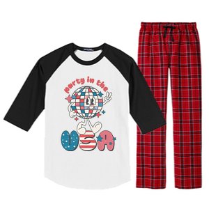 Party In The USA Retro 4th Of July Groovy Patriotic Fourth Of July Raglan Sleeve Pajama Set