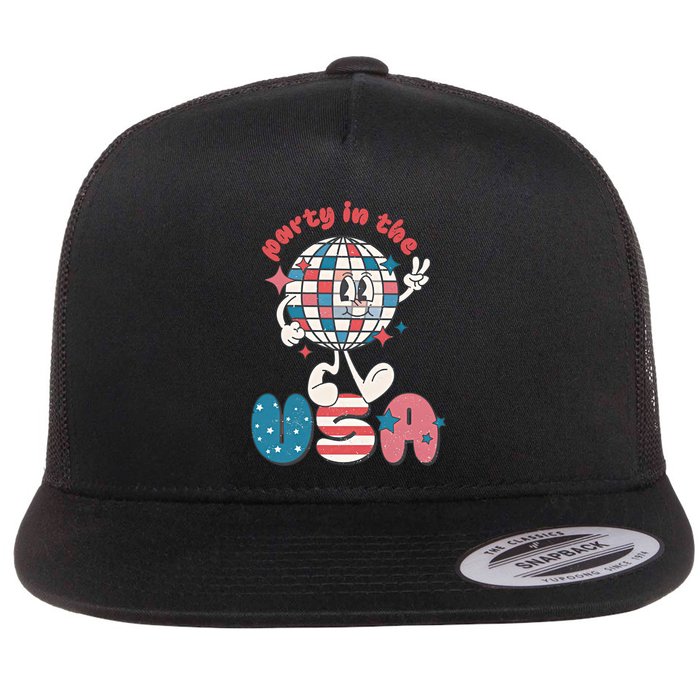 Party In The USA Retro 4th Of July Groovy Patriotic Fourth Of July Flatbill Hat