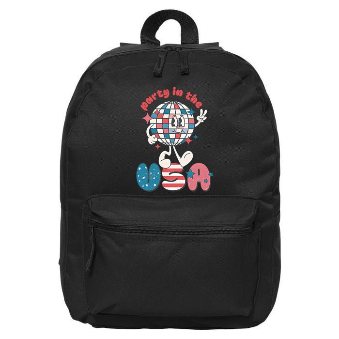 Party In The USA Retro 4th Of July Groovy Patriotic Fourth Of July 16 in Basic Backpack