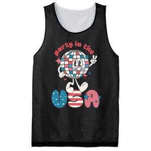 Party In The USA Retro 4th Of July Groovy Patriotic Fourth Of July Mesh Reversible Basketball Jersey Tank