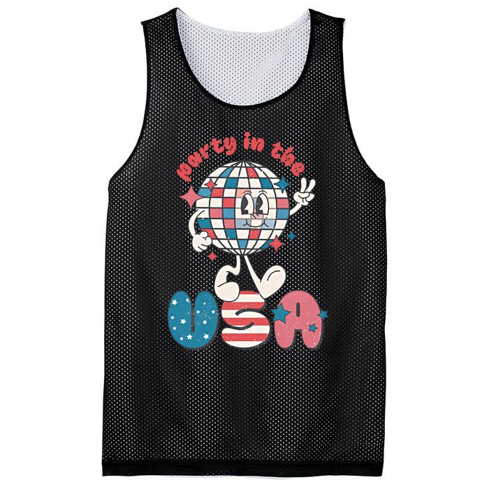 Party In The USA Retro 4th Of July Groovy Patriotic Fourth Of July Mesh Reversible Basketball Jersey Tank