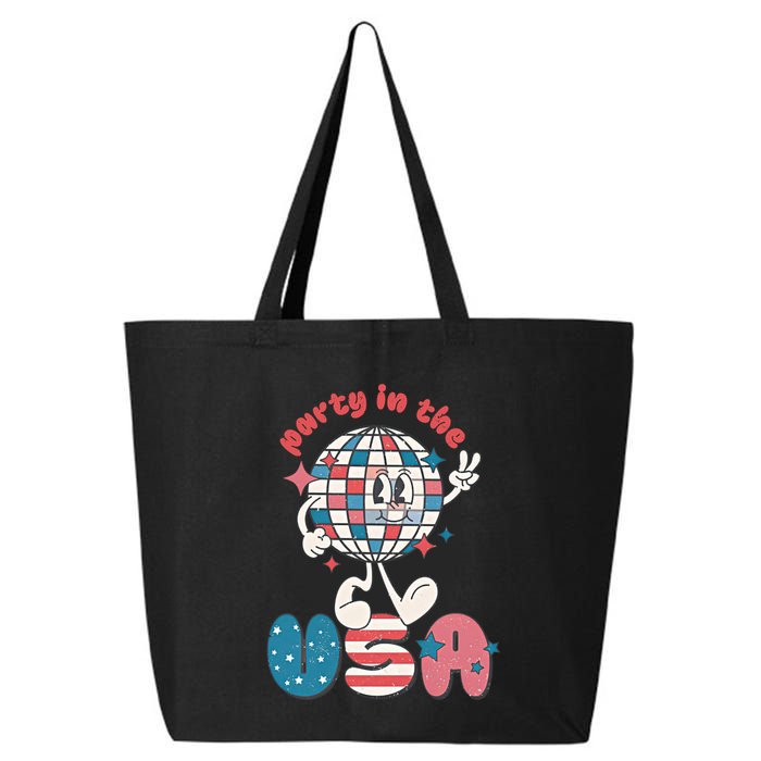 Party In The USA Retro 4th Of July Groovy Patriotic Fourth Of July 25L Jumbo Tote
