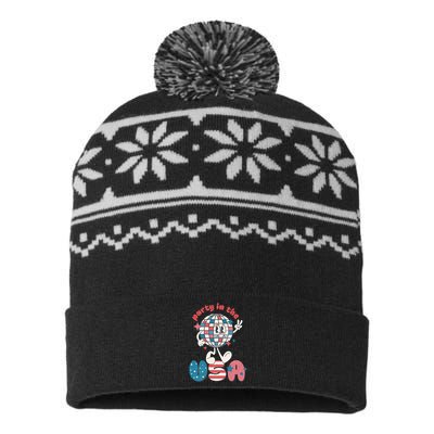 Party In The USA Retro 4th Of July Groovy Patriotic Fourth Of July USA-Made Snowflake Beanie