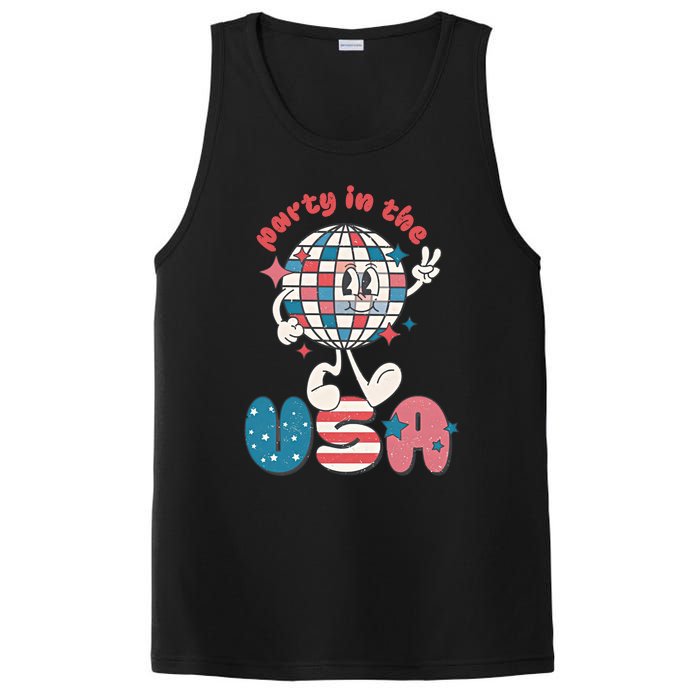 Party In The USA Retro 4th Of July Groovy Patriotic Fourth Of July PosiCharge Competitor Tank