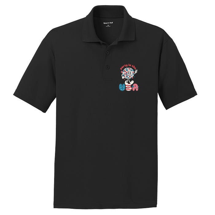 Party In The USA Retro 4th Of July Groovy Patriotic Fourth Of July PosiCharge RacerMesh Polo