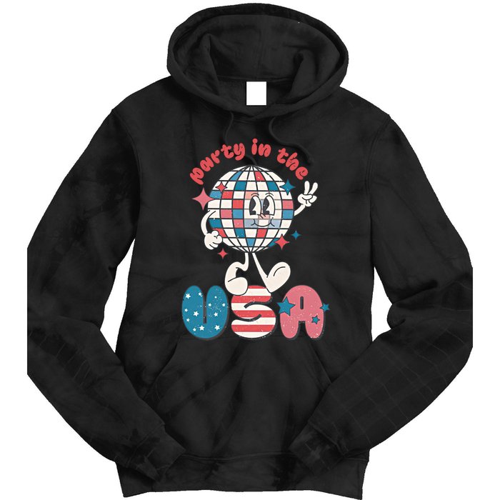 Party In The USA Retro 4th Of July Groovy Patriotic Fourth Of July Tie Dye Hoodie