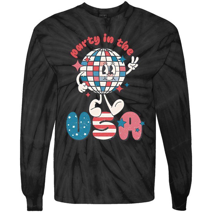 Party In The USA Retro 4th Of July Groovy Patriotic Fourth Of July Tie-Dye Long Sleeve Shirt