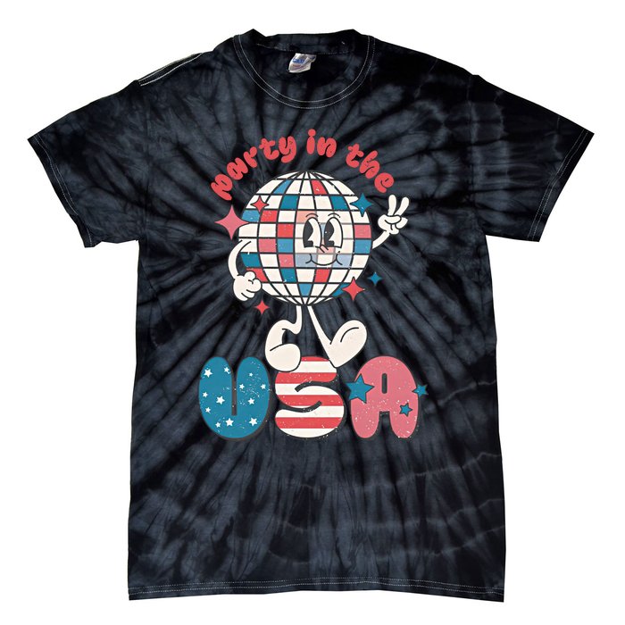 Party In The USA Retro 4th Of July Groovy Patriotic Fourth Of July Tie-Dye T-Shirt