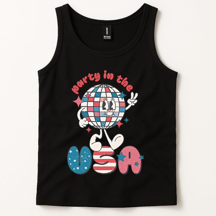 Party In The USA Retro 4th Of July Groovy Patriotic Fourth Of July Tank Top