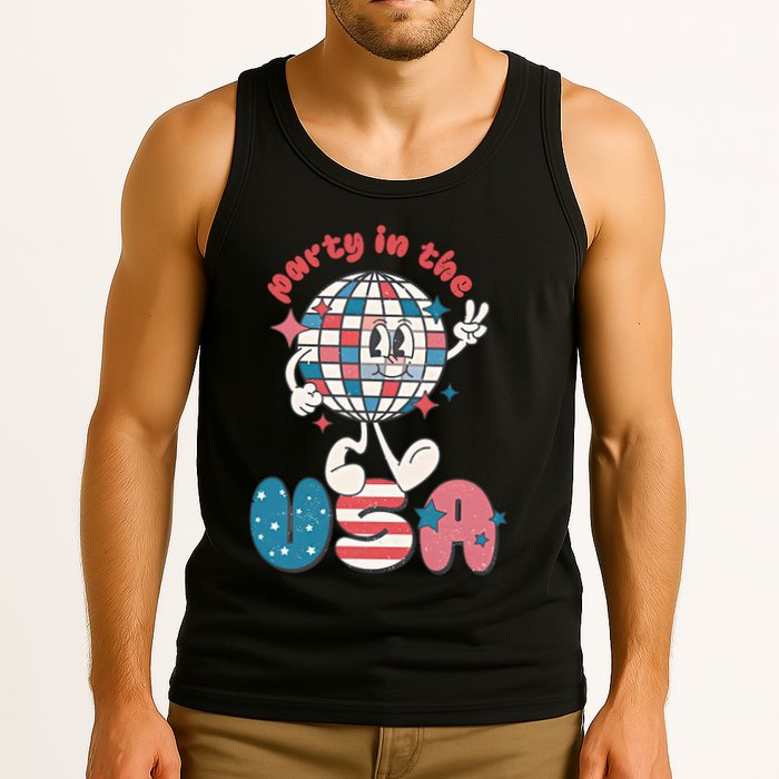 Party In The USA Retro 4th Of July Groovy Patriotic Fourth Of July Tank Top
