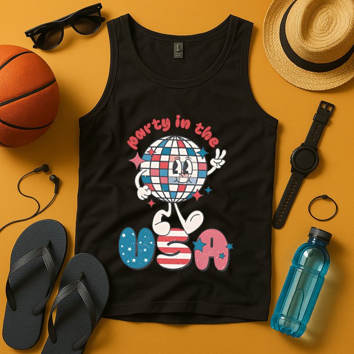 Party In The USA Retro 4th Of July Groovy Patriotic Fourth Of July Tank Top